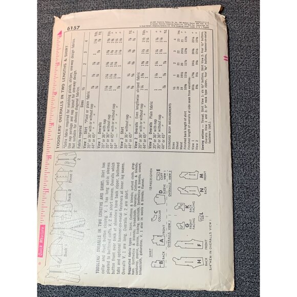 Simplicity 8157 Toddler Overalls Sewing Pattern Size 2 1960s - Picture 2 of 2